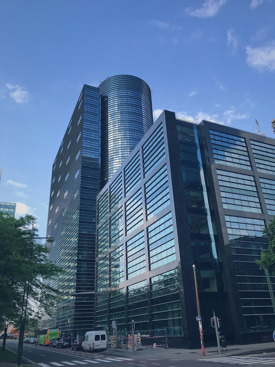 Modern glass office building exterior in Brussels